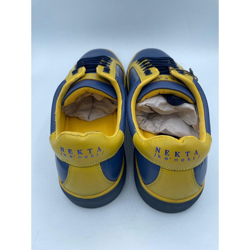 Nekta Genesis Mens Size 12 Navy Blue Yellow Leather Low Top Sneakers Shoes - Picture 4 of 8